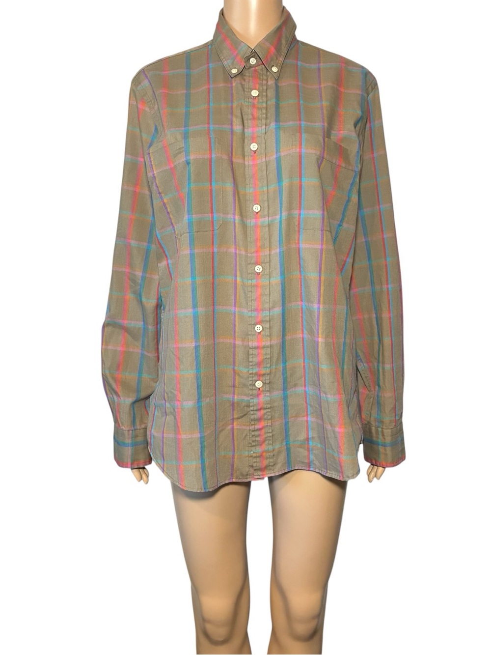 Vintage 70s Generra Men’s Plaid Button Down Shirt Size Medium Cotton Blend Long